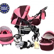 Baby-Sportive-Sistema-de-viaje-3-en-1-silla-de-paseo-carrito-con-capazo-y-silla-de-coche-RUEDAS-GIRATORIAS-y-accesorios-color-granate-rosa-0
