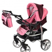 Baby-Sportive-Sistema-de-viaje-3-en-1-silla-de-paseo-carrito-con-capazo-y-silla-de-coche-RUEDAS-GIRATORIAS-y-accesorios-color-granate-rosa-0-2