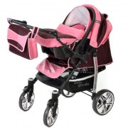 Baby-Sportive-Sistema-de-viaje-3-en-1-silla-de-paseo-carrito-con-capazo-y-silla-de-coche-RUEDAS-GIRATORIAS-y-accesorios-color-granate-rosa-0-4