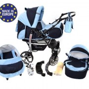 Baby-Sportive-Sistema-de-viaje-3-en-1-silla-de-paseo-carrito-con-capazo-y-silla-de-coche-RUEDAS-GIRATORIAS-y-accesorios-color-negro-azul-celeste-0
