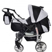 Baby-Sportive-Sistema-de-viaje-3-en-1-silla-de-paseo-carrito-con-capazo-y-silla-de-coche-RUEDAS-GIRATORIAS-y-accesorios-color-negro-blanco-lunares-0-0