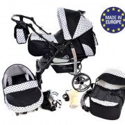 Baby-Sportive-Sistema-de-viaje-3-en-1-silla-de-paseo-carrito-con-capazo-y-silla-de-coche-RUEDAS-GIRATORIAS-y-accesorios-color-negro-blanco-lunares-0