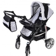 Baby-Sportive-Sistema-de-viaje-3-en-1-silla-de-paseo-carrito-con-capazo-y-silla-de-coche-RUEDAS-GIRATORIAS-y-accesorios-color-negro-blanco-lunares-0-2