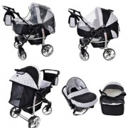 Baby-Sportive-Sistema-de-viaje-3-en-1-silla-de-paseo-carrito-con-capazo-y-silla-de-coche-RUEDAS-GIRATORIAS-y-accesorios-color-negro-blanco-lunares-0-4