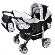 Baby-Sportive-Sistema-de-viaje-3-en-1-silla-de-paseo-carrito-con-capazo-y-silla-de-coche-RUEDAS-GIRATORIAS-y-accesorios-color-negro-blanco-lunares-0-5