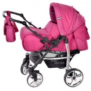 Baby-Sportive-Sistema-de-viaje-3-en-1-silla-de-paseo-carrito-con-capazo-y-silla-de-coche-RUEDAS-GIRATORIAS-y-accesorios-color-rosa-lunares-0-0