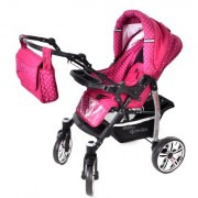 Baby-Sportive-Sistema-de-viaje-3-en-1-silla-de-paseo-carrito-con-capazo-y-silla-de-coche-RUEDAS-GIRATORIAS-y-accesorios-color-rosa-lunares-0-2