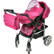 Baby-Sportive-Sistema-de-viaje-3-en-1-silla-de-paseo-carrito-con-capazo-y-silla-de-coche-RUEDAS-GIRATORIAS-y-accesorios-color-rosa-lunares-0-4