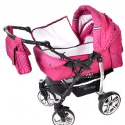 Baby-Sportive-Sistema-de-viaje-3-en-1-silla-de-paseo-carrito-con-capazo-y-silla-de-coche-RUEDAS-GIRATORIAS-y-accesorios-color-rosa-lunares-0-6