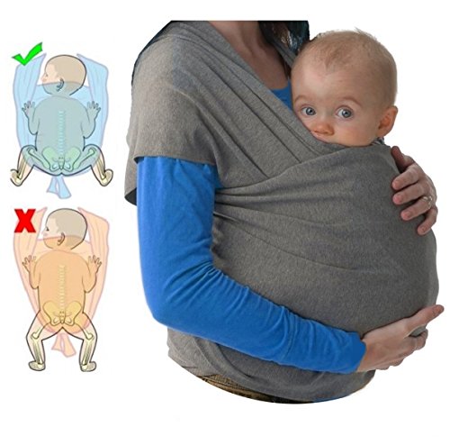 Gris Fular Portabebés,Mopalwin Portador de Bebé Elastico para llevar al Bebé Ajustable Baby Carrier para Padres 